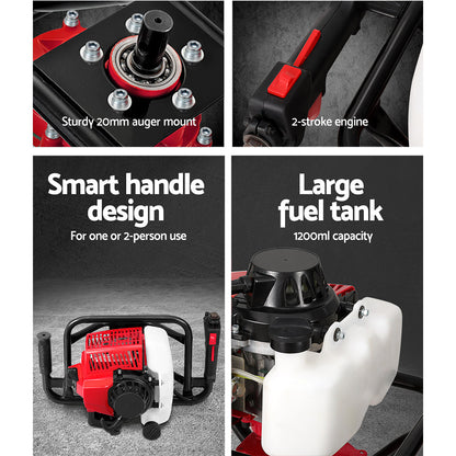 Giantz Post Hole Digger Motor Only Engine Petrol Red DI-EE-OV-N-RDBK