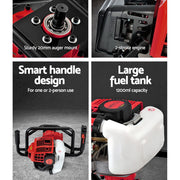 Giantz Post Hole Digger Motor Only Petrol Engine Red DI-EE-RDBK
