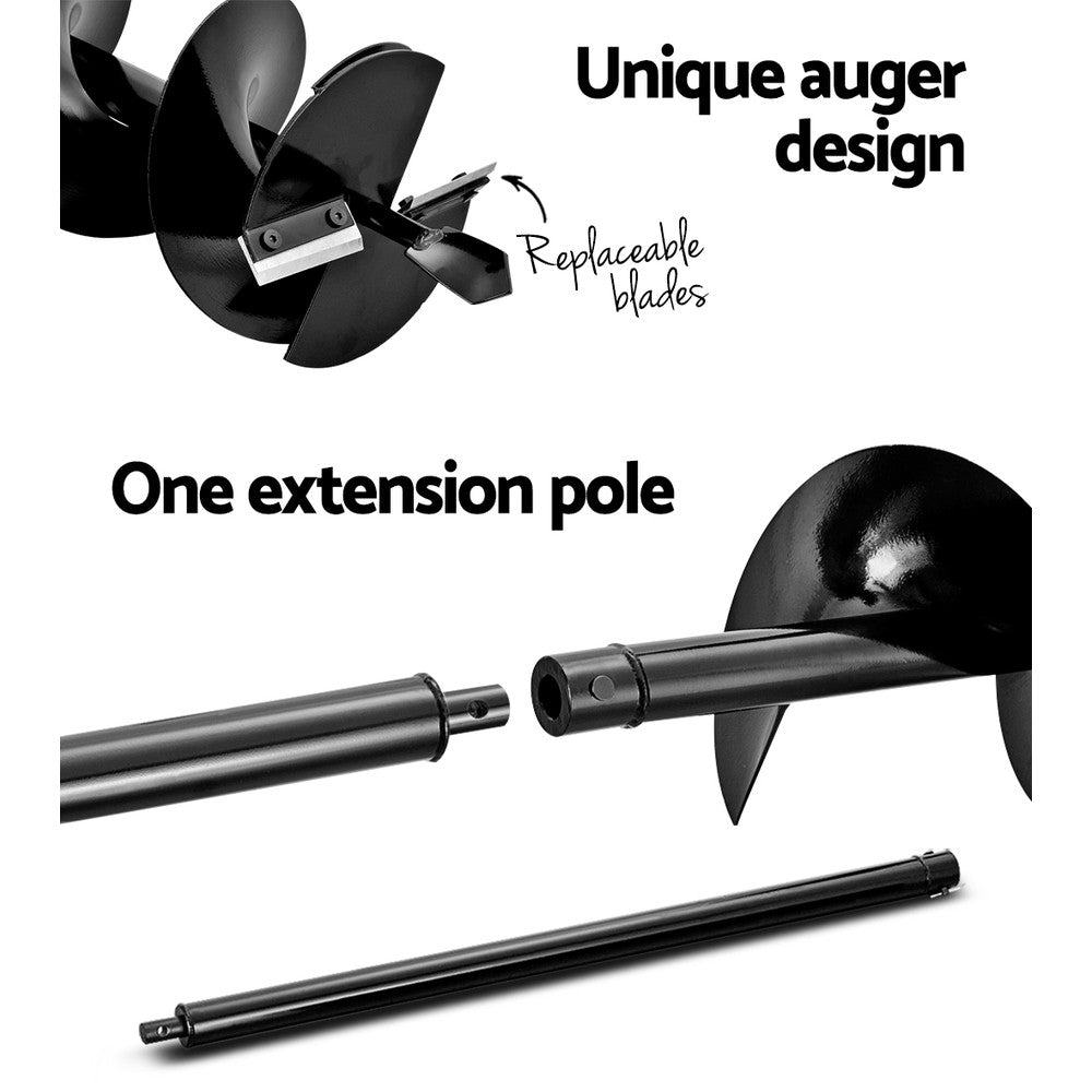 Giantz Post Hole Digger 200mm Petrol Drill Extension Bits Auger DI-EE-RDBK-AUG200