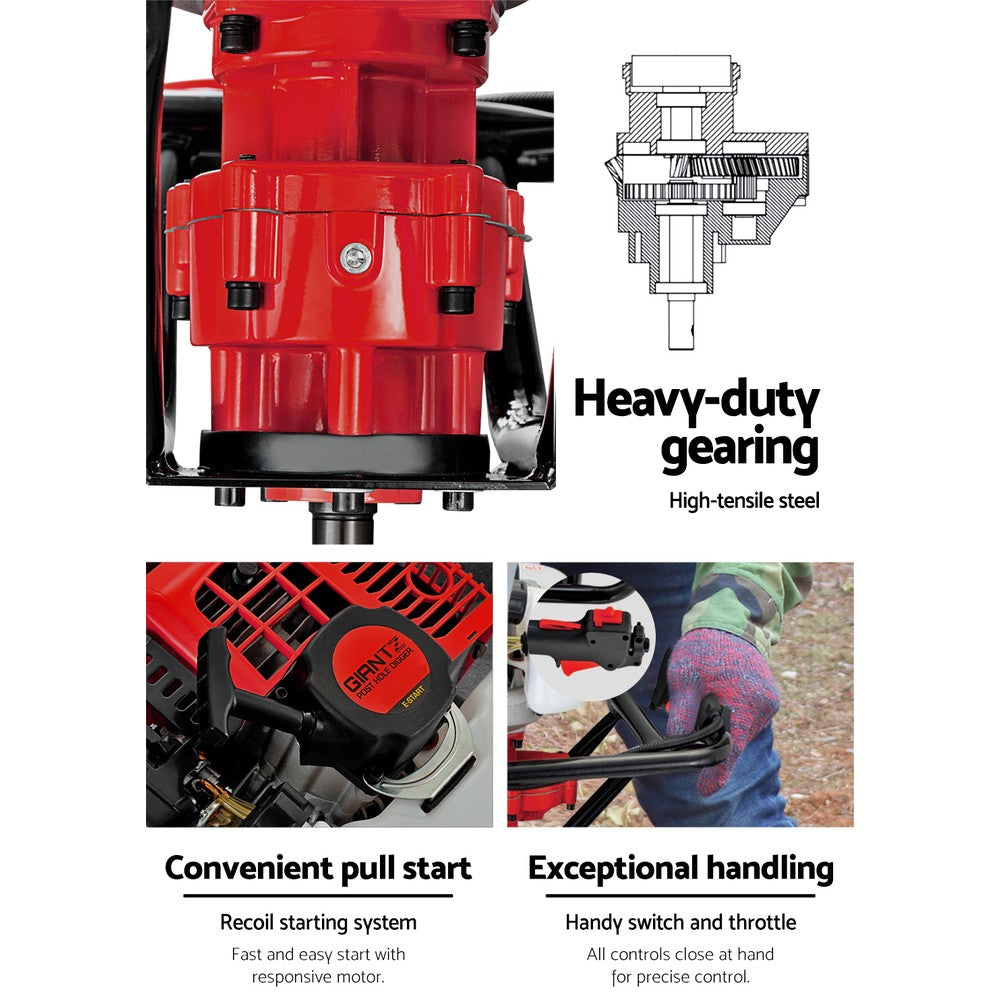 Giantz Post Hole Digger 200mm Petrol Drill Extension Bits Auger DI-EE-RDBK-AUG200
