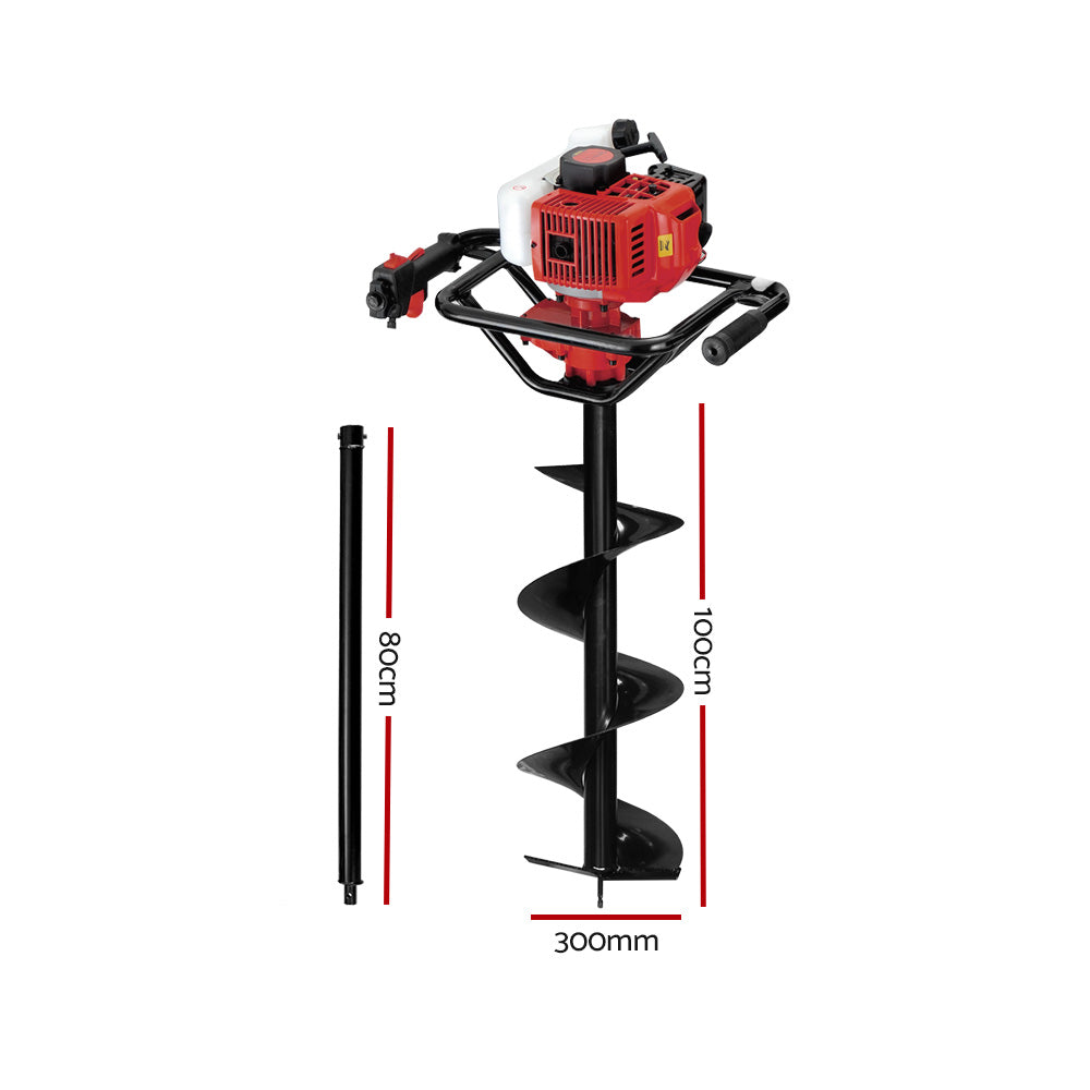 Giantz Post Hole Digger 300mm Petrol Drill Extension Bits Auger DI-EE-RDBK-AUG300
