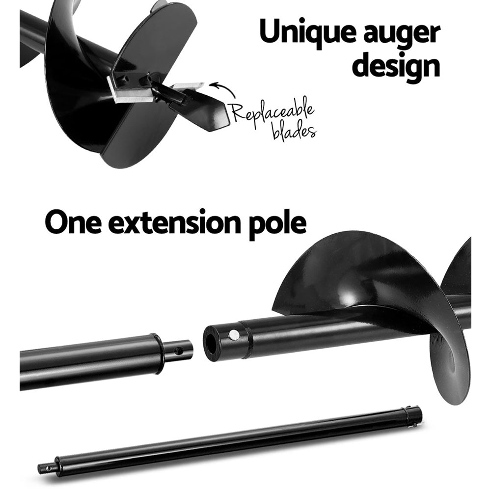 Giantz Post Hole Digger 200mm Petrol Drill Extension Auger Bits DI-SF-N-RDBK-AUG200