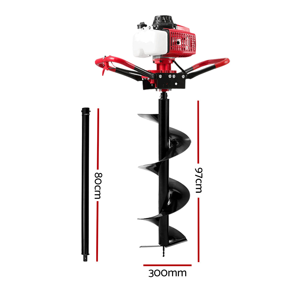Giantz Post Hole Digger 300mm Petrol Drill Extension Auger Bits DI-SF-N-RDBK-AUG300