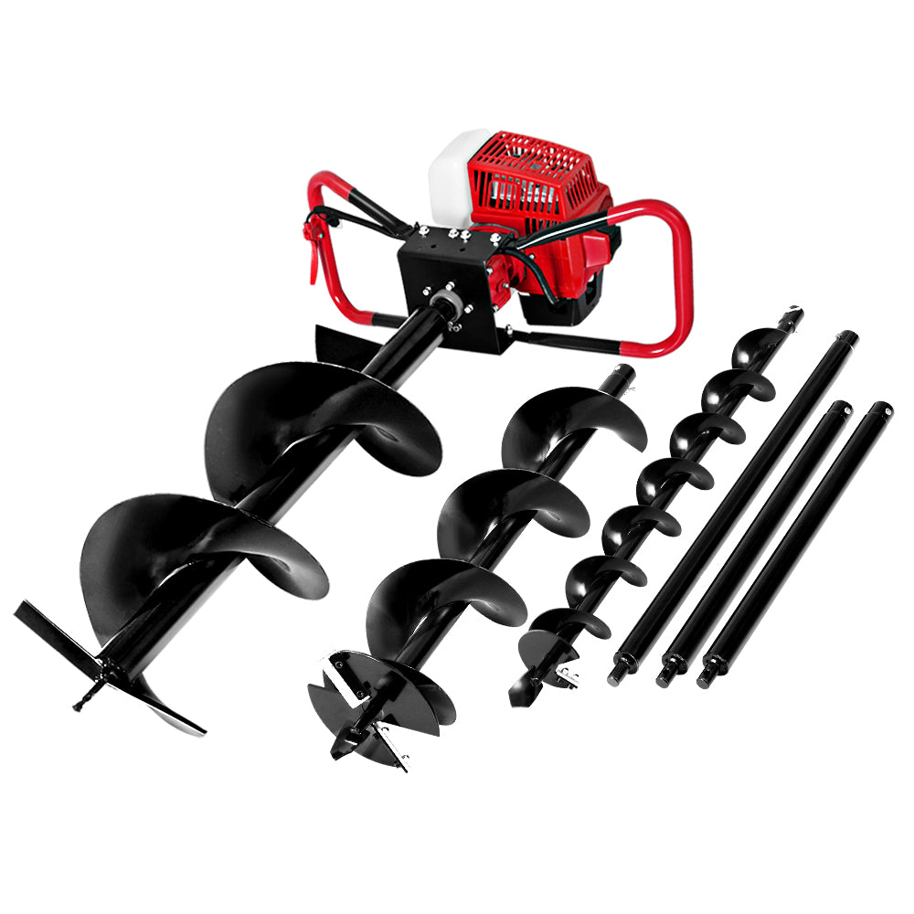 Giantz Post Hole Digger Petrol Motor Drill Extension Auger Bits Kits DI-SF-N-RDBK-KIT