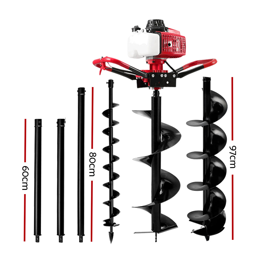 Giantz Post Hole Digger Petrol Motor Drill Extension Auger Bits Kits DI-SF-N-RDBK-KIT
