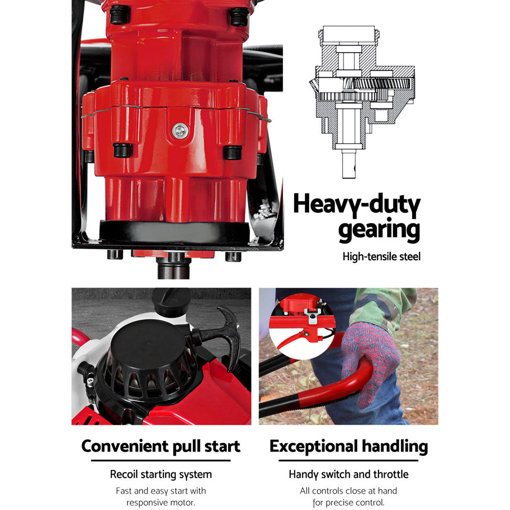 Giantz Post Hole Digger Petrol Motor Drill Extension Auger Bits Kits DI-SF-N-RDBK-KIT