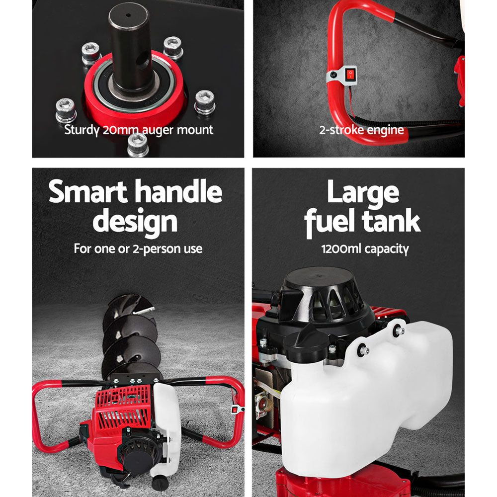 Giantz Post Hole Digger Petrol Motor Drill Extension Auger Bits Kits DI-SF-N-RDBK-KIT