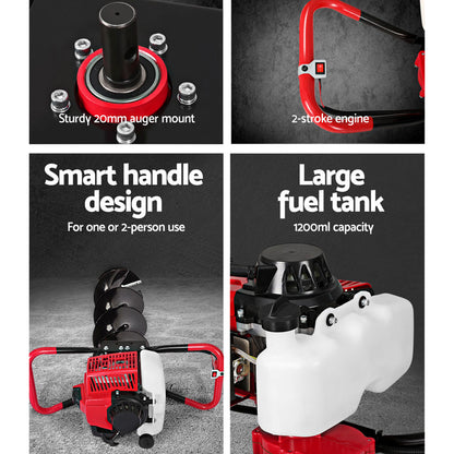 Giantz Post Hole Digger Petrol Motor Drill Extension Auger Bits Kits DI-SF-N-RDBK-KIT