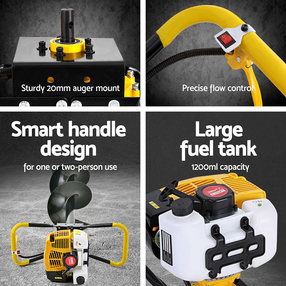 Giantz 74CC Post Hole Digger 300mm Petrol Drill Auger Extension Bits DI-SF-N-YE-AUG300
