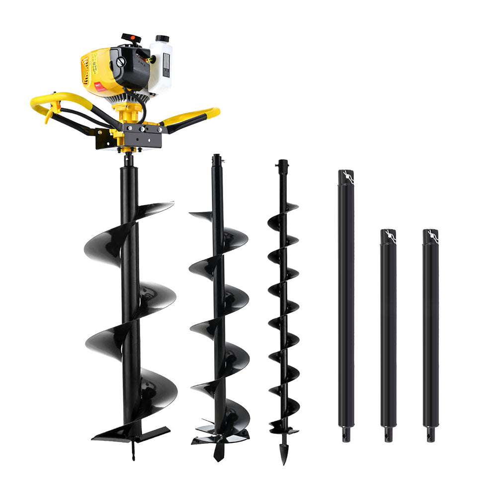 Giantz 74CC Post Hole Digger Petrol Motor Drill Extension Auger Bits Kits DI-SF-N-YE-KIT