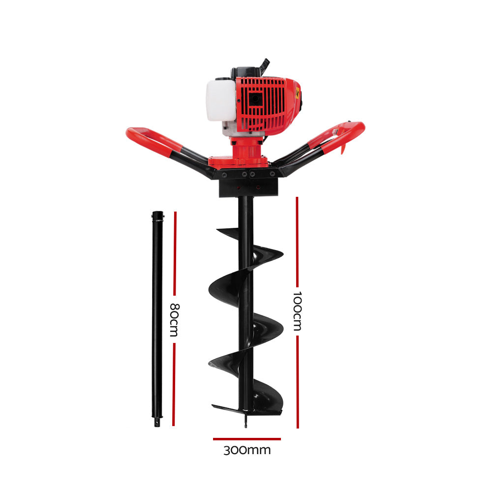 Giantz Post Hole Digger 300mm Petrol Drill Extension Bits Auger DI-SF-RDBK-AUG300