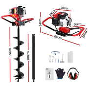 Giantz Post Hole Digger 200mm Petrol Drill Auger Extension Bits DI-ST-N-RDBK-AUG200