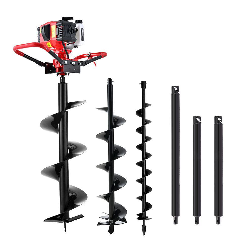 Giantz Post Hole Digger Petrol Motor Drill Extension Auger Bits Kits DI-ST-N-RDBK-KIT