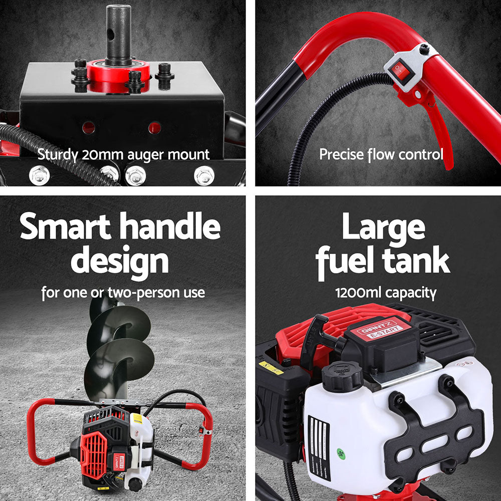 Giantz Post Hole Digger Petrol Motor Drill Extension Auger Bits Kits DI-ST-N-RDBK-KIT