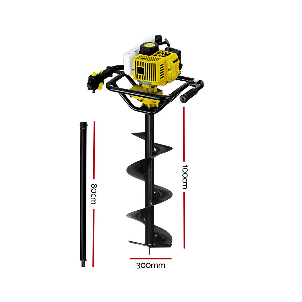 Giantz Post Hole Digger 300mm Petrol Drill Auger Extension Bits DI-YE-ES88-AUG300