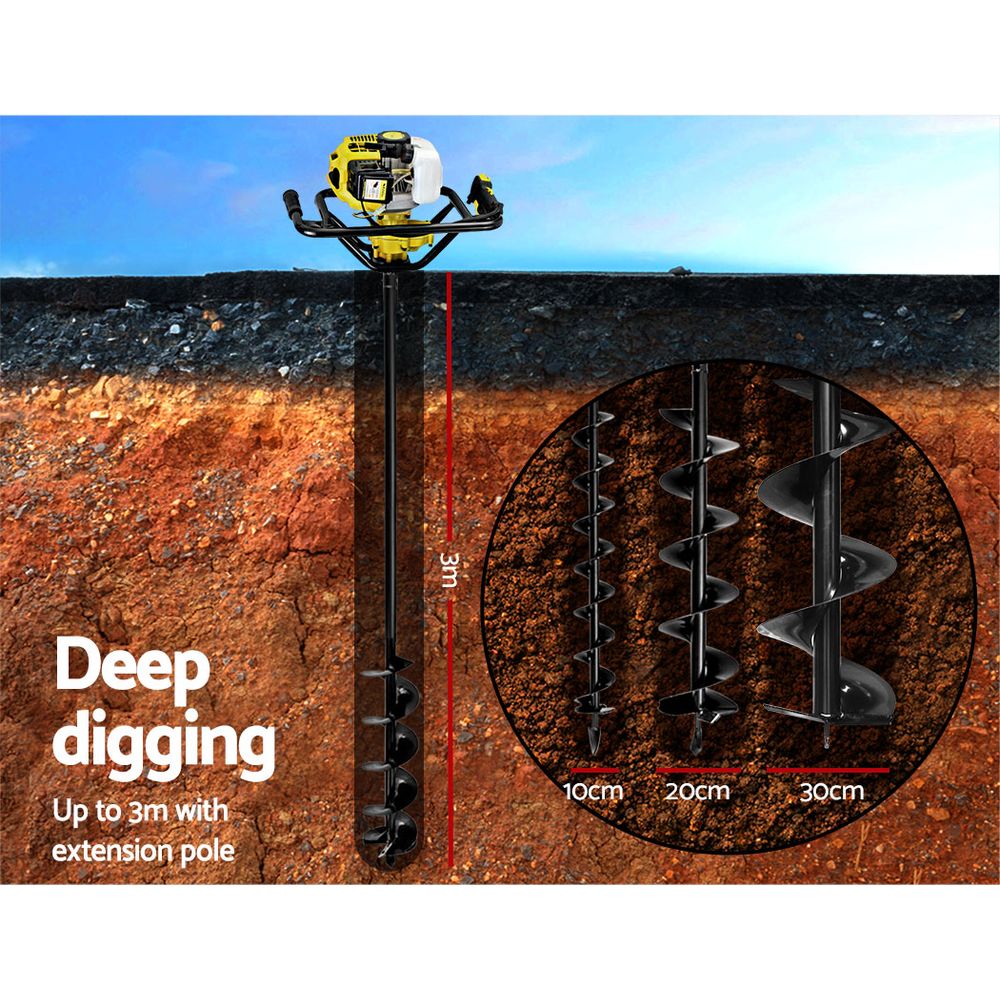 Giantz Post Hole Digger Petrol Drill Auger Extension Bits DI-YE-ES88-KIT