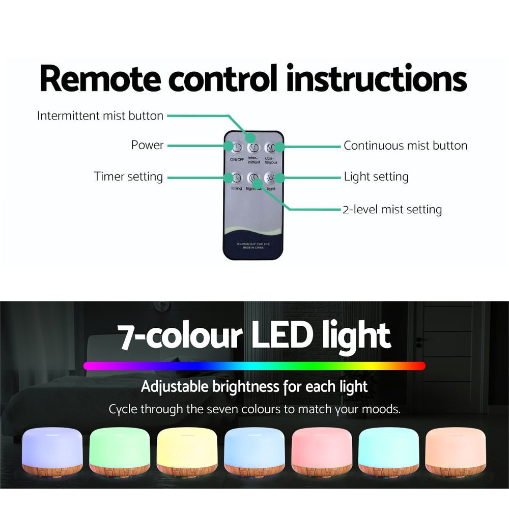 Devanti Aroma Diffuser Aromatherapy Humidifier 500ml DIFF-202LW-LW
