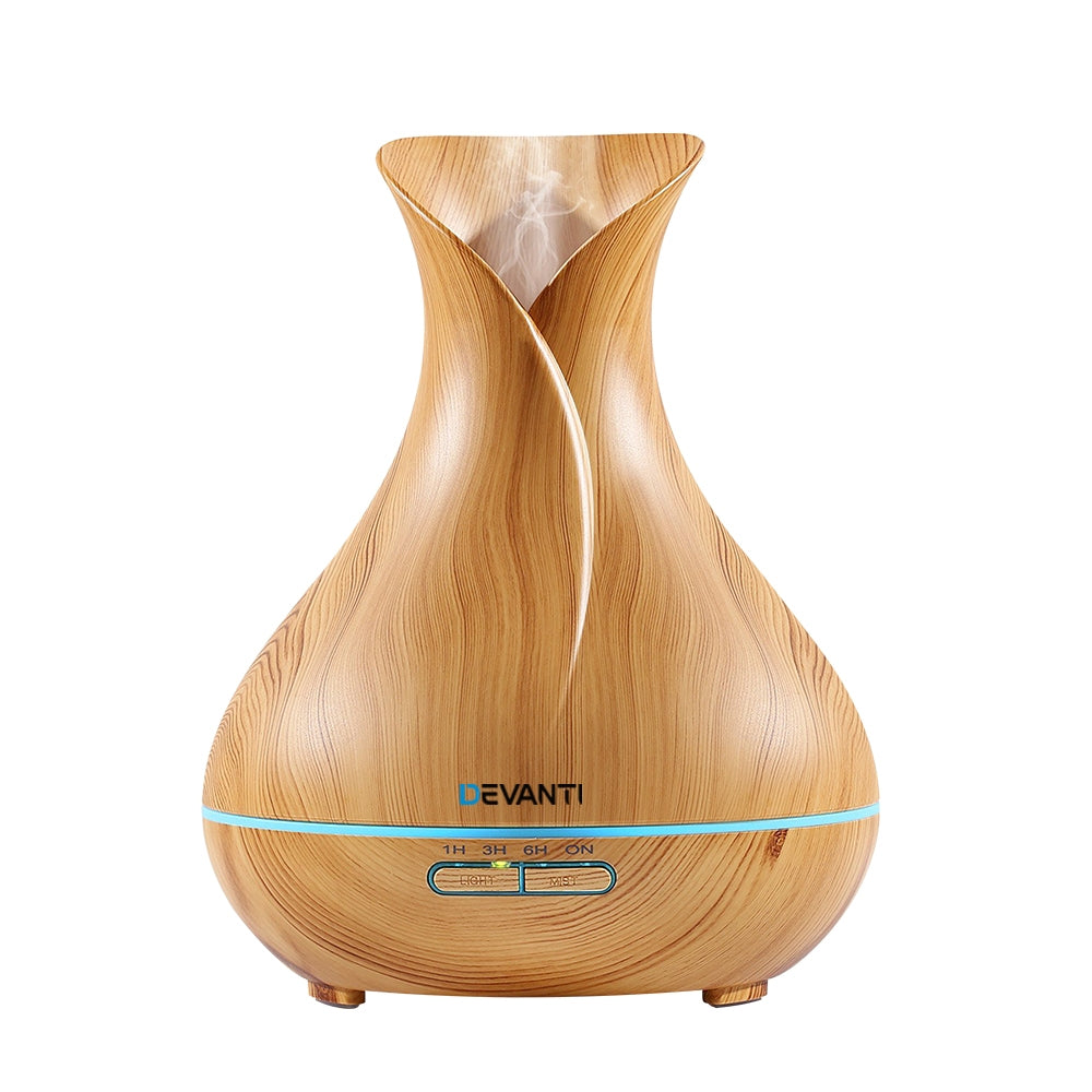 Devanti Aroma Diffuser Aromatherapy Light Wood 400ml DIFF-519W-LW