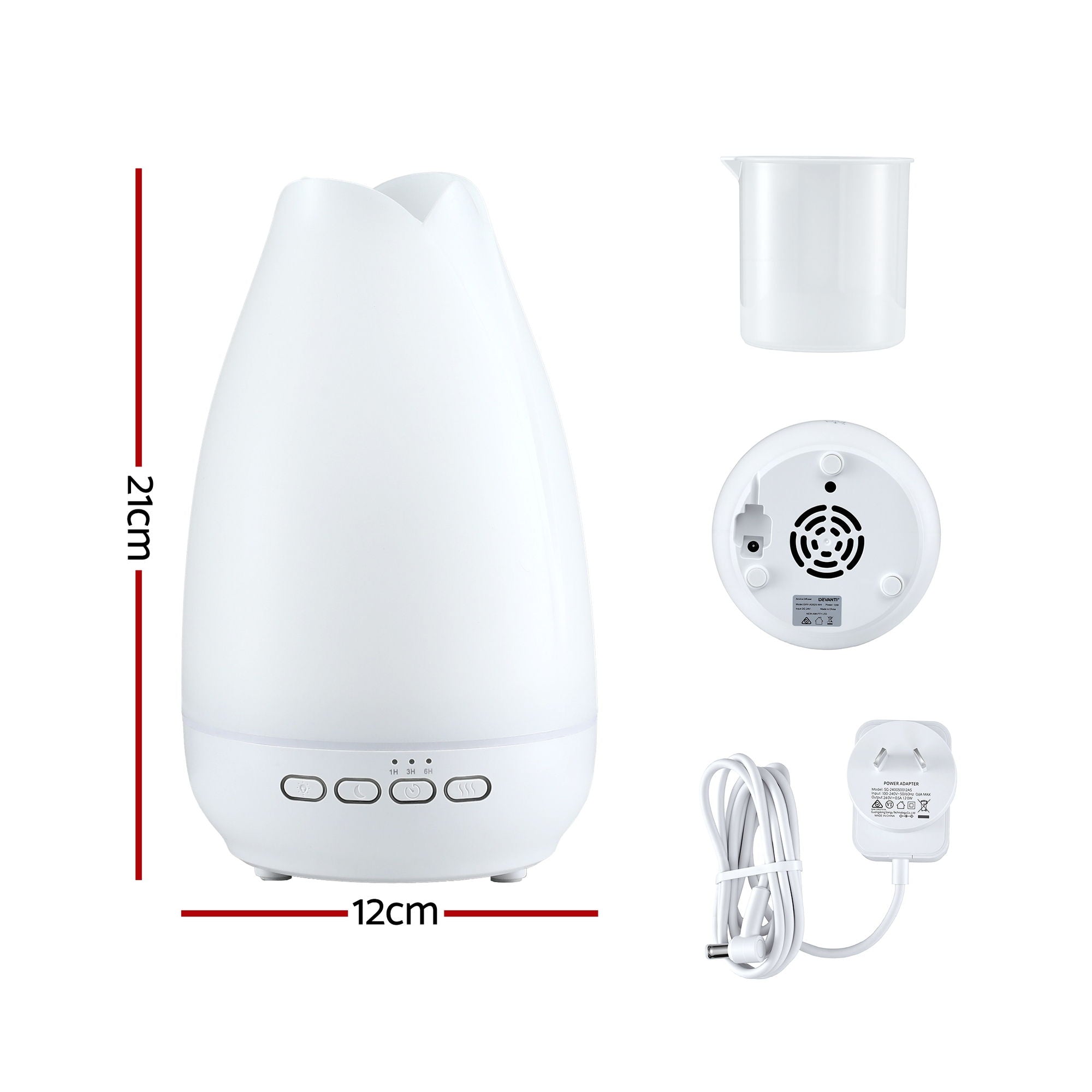 Devanti Ultrasonic Essential Oil Aroma Diffuser Aromatherapy Cool Mist Humidifier w/ LED Light 300ml DIFF-AD925-WH