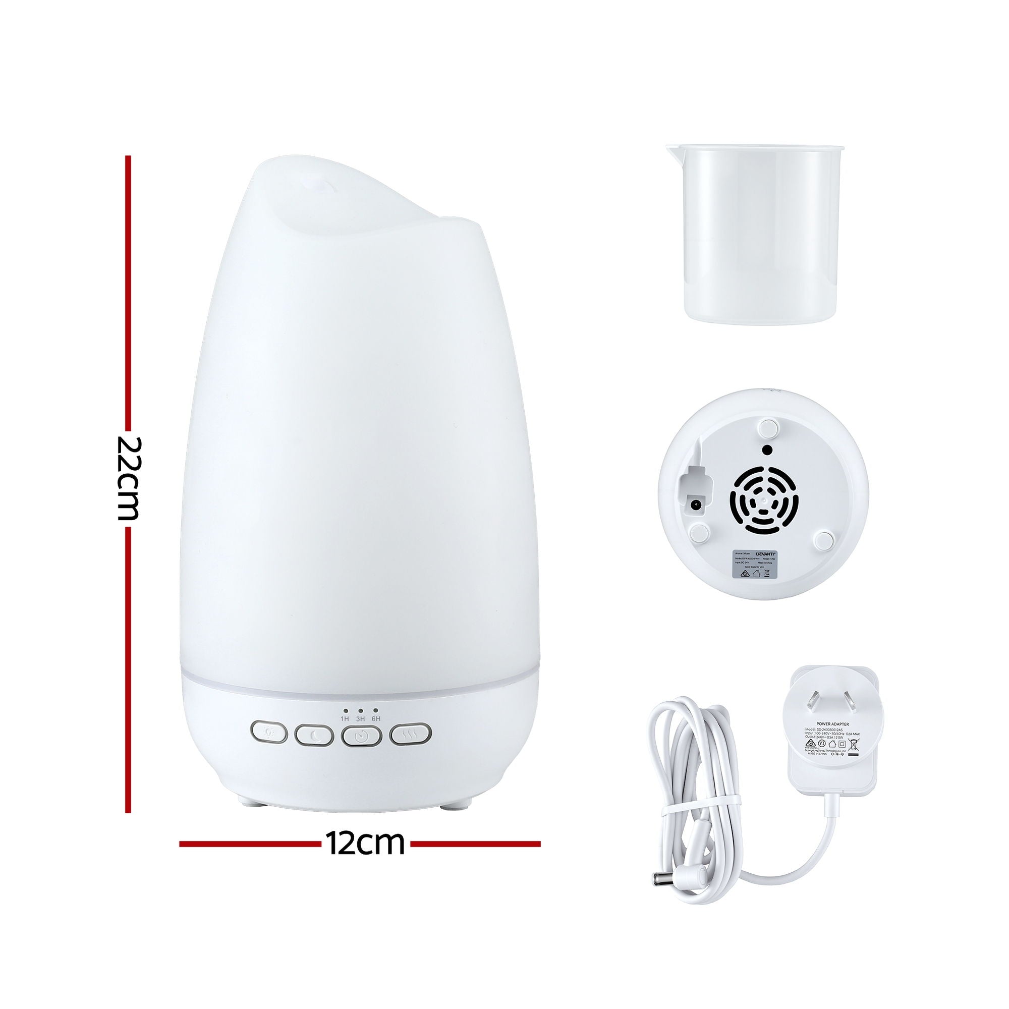 Devanti Ultrasonic Essential Oil Aroma Diffuser Aromatherapy Cool Mist Humidifier w/ LED Light 300ml DIFF-AD926-WH