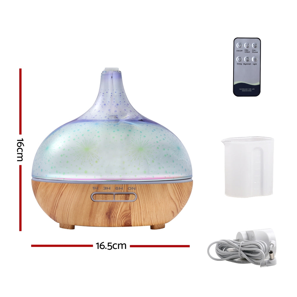 Devanti Aroma Diffuser Aromatherapy 3D Glass 400ml DIFF-G5-LW