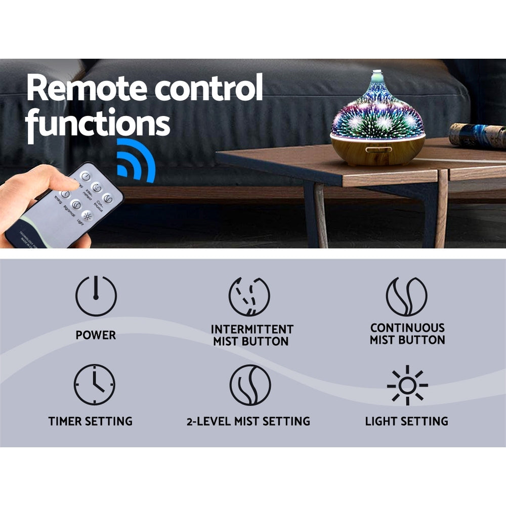 Devanti Aroma Diffuser Aromatherapy 3D Glass 400ml DIFF-G5-LW