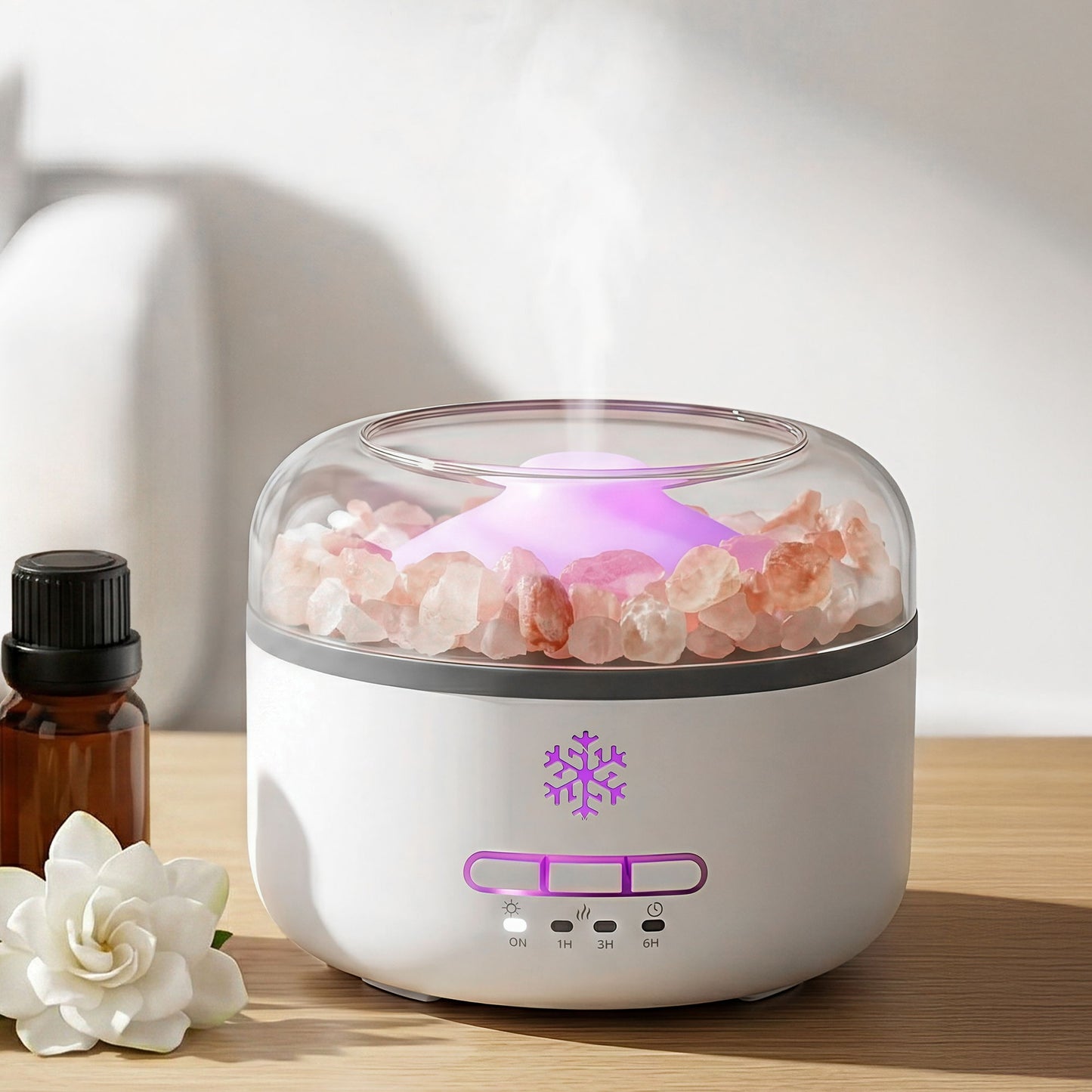 Devanti 150ml Salt Lamp Aroma Diffuser Ultrasonic Humidifier Purifier 7 LED Colors DIFF-SALT02-WH