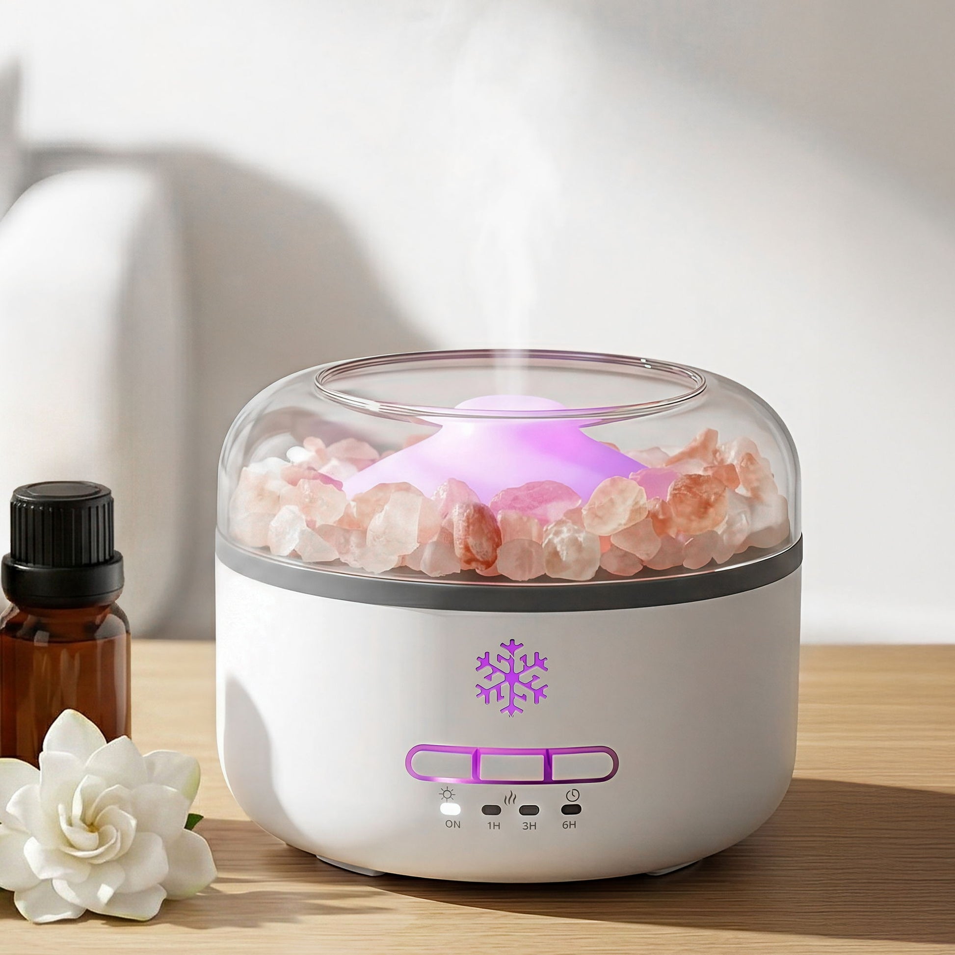 Devanti 150ml Salt Lamp Aroma Diffuser Ultrasonic Humidifier Purifier 7 LED Colors DIFF-SALT02-WH