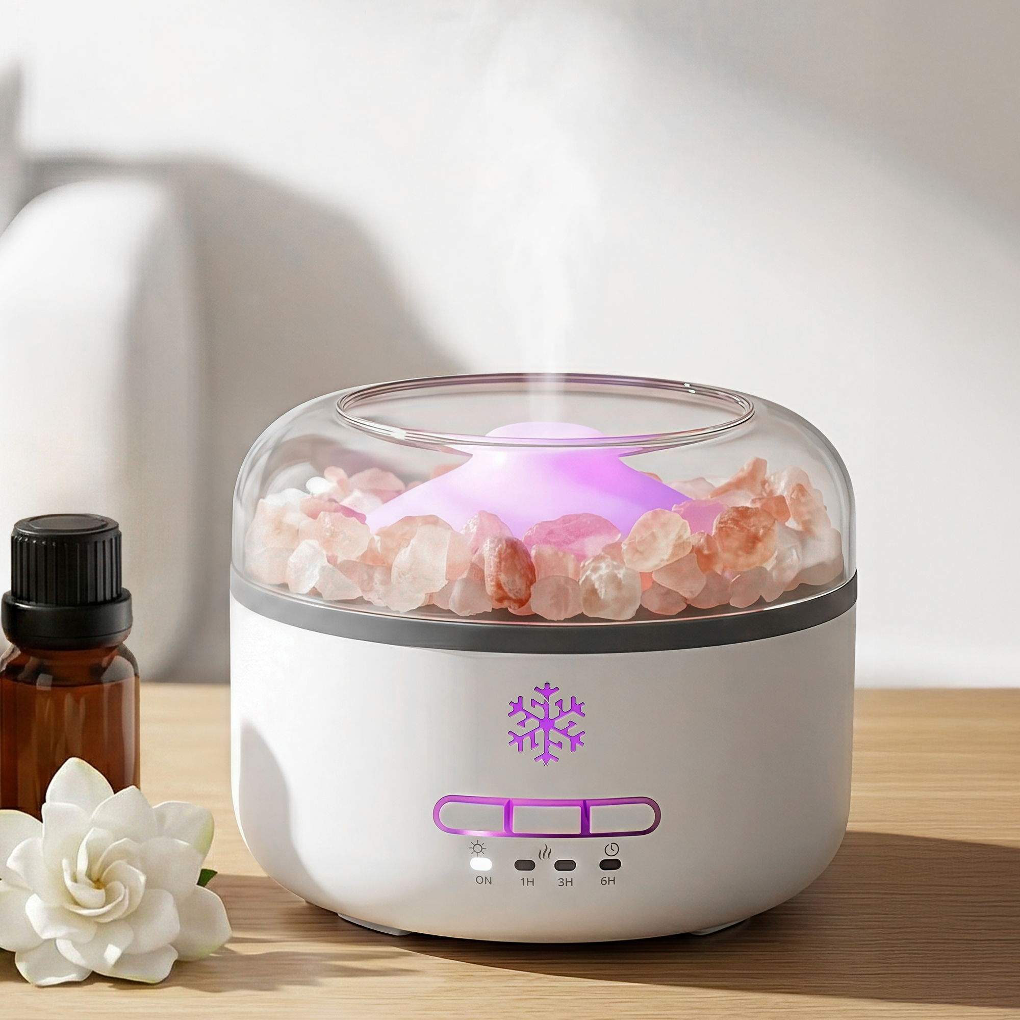 Devanti 150ml Salt Lamp Aroma Diffuser Ultrasonic Humidifier Purifier 7 LED Colors DIFF-SALT02-WH