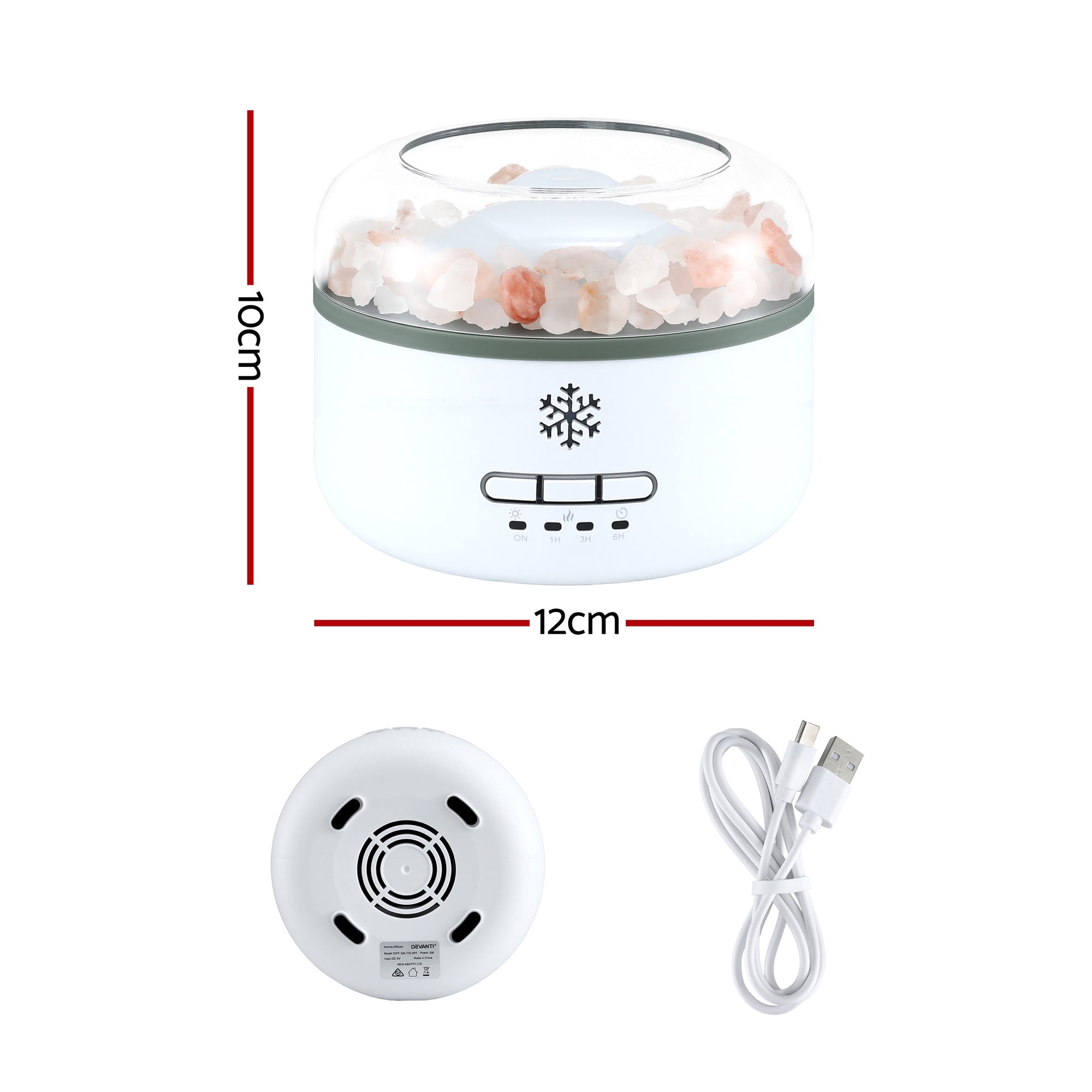 Devanti 150ml Salt Lamp Aroma Diffuser Ultrasonic Humidifier Purifier 7 LED Colors DIFF-SALT02-WH