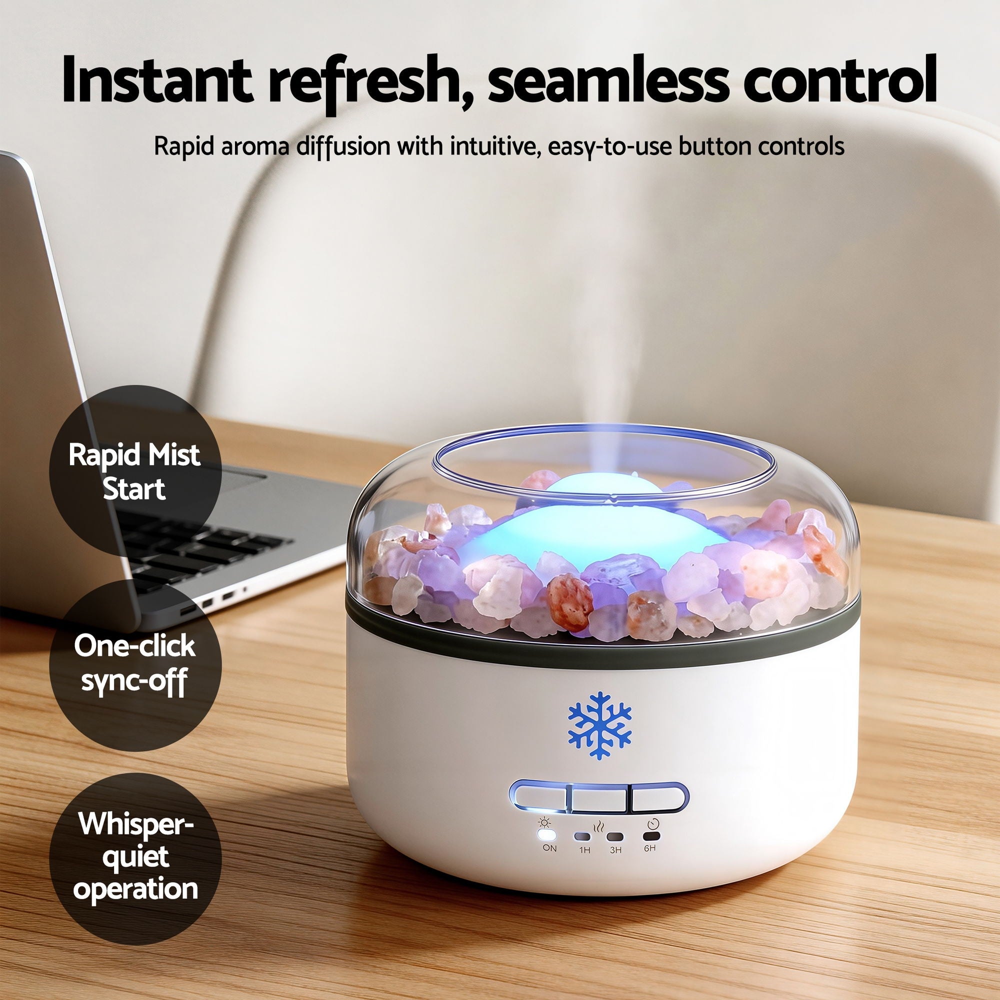 Devanti 150ml Salt Lamp Aroma Diffuser Ultrasonic Humidifier Purifier 7 LED Colors DIFF-SALT02-WH