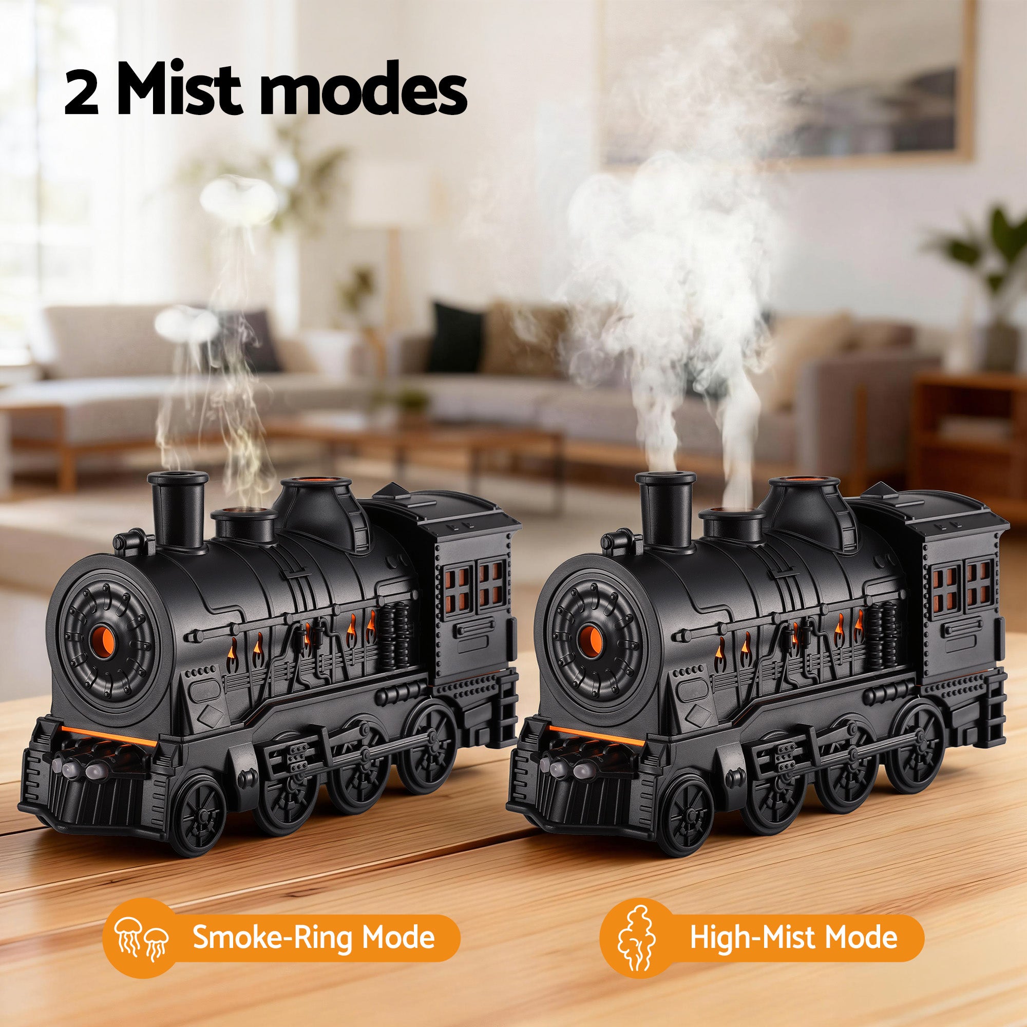 Devanti Train Aroma Diffuser Essential Oil Humidifier 300ml Smoke Ring LED Timer DIFF-TRAIN-BK