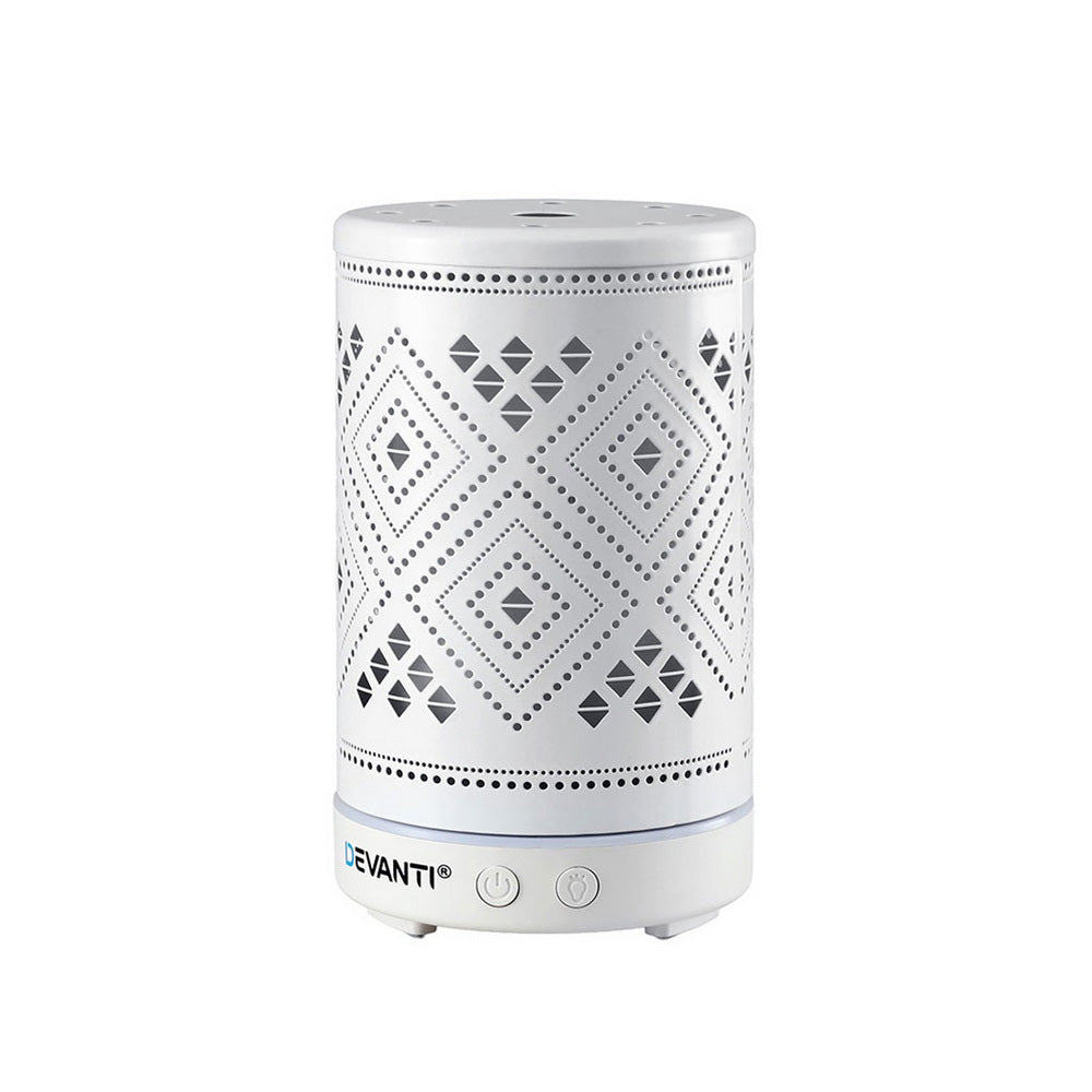 Devanti Ultrasonic Aroma Diffuser Aromatherapy 100ml LED Lights Iron Humidifier Forest DIFF-TY162-WH