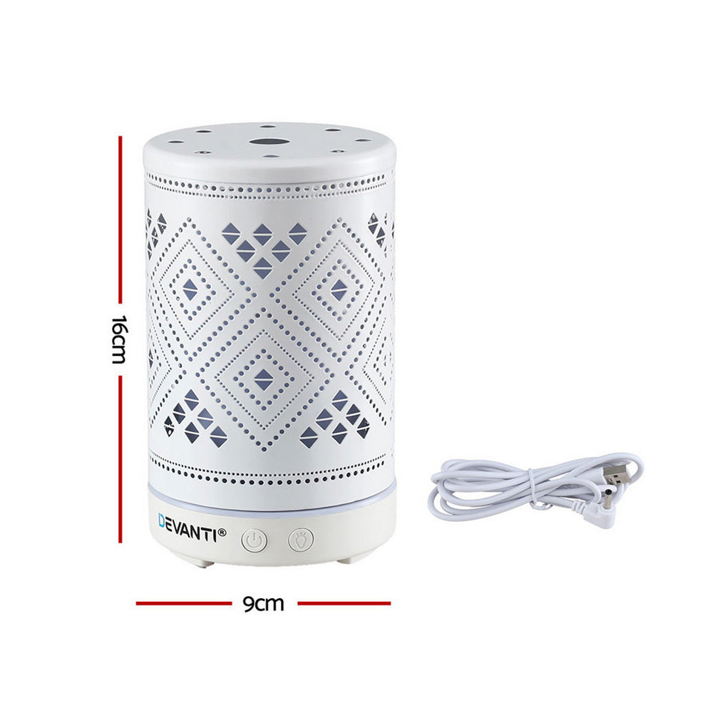 Devanti Ultrasonic Aroma Diffuser Aromatherapy 100ml LED Lights Iron Humidifier Forest DIFF-TY162-WH
