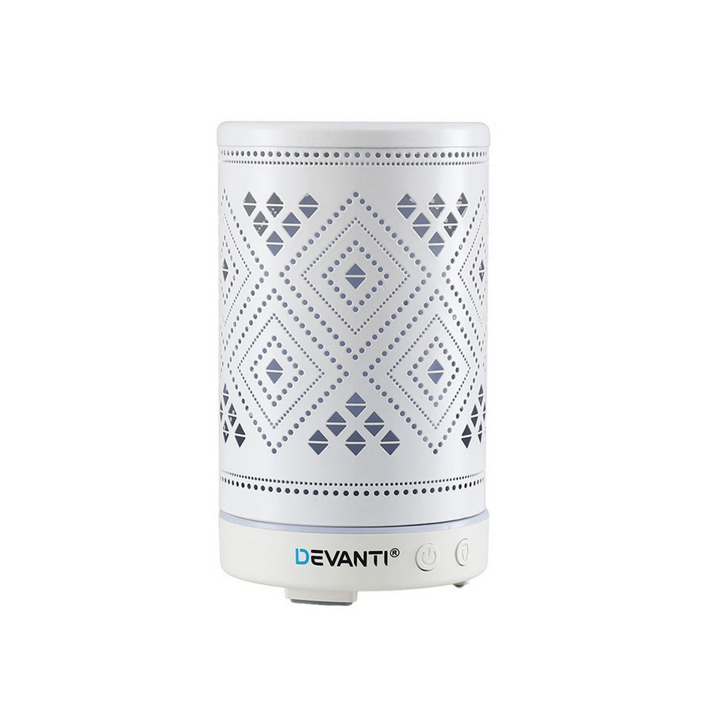Devanti Ultrasonic Aroma Diffuser Aromatherapy 100ml LED Lights Iron Humidifier Forest DIFF-TY162-WH