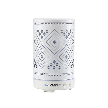 Devanti Ultrasonic Aroma Diffuser Aromatherapy 100ml LED Lights Iron Humidifier Forest DIFF-TY162-WH