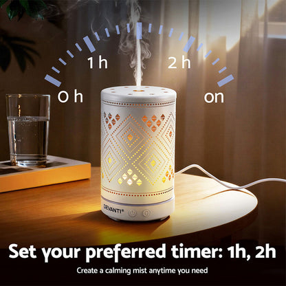 Devanti Ultrasonic Aroma Diffuser Aromatherapy 100ml LED Lights Iron Humidifier Forest DIFF-TY162-WH