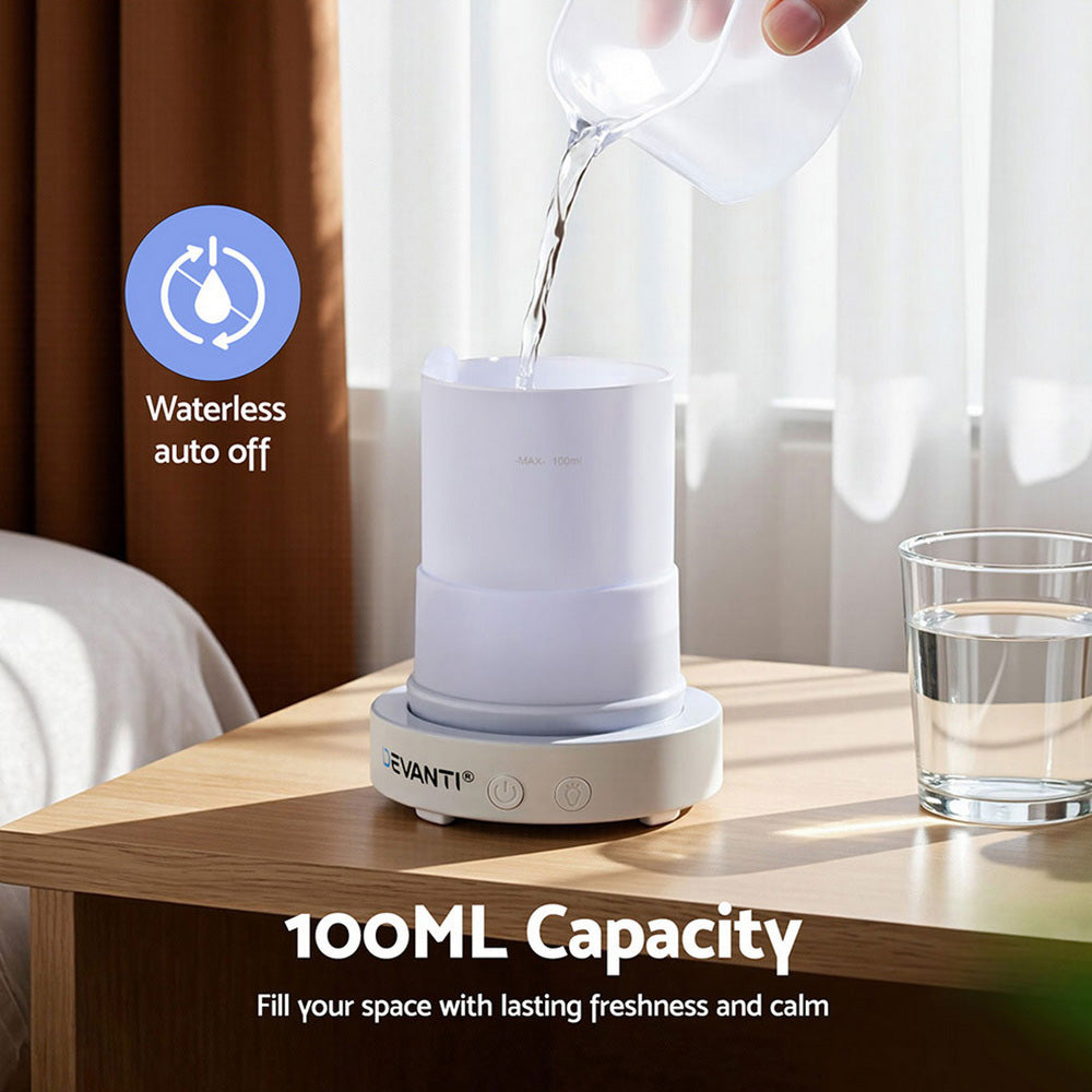 Devanti Ultrasonic Aroma Diffuser Aromatherapy 100ml LED Lights Iron Humidifier Forest DIFF-TY162-WH
