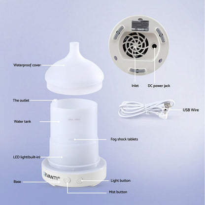Devanti Ultrasonic Aroma Diffuser Aromatherapy 100ml LED Lights Iron Humidifier Forest DIFF-TY162-WH