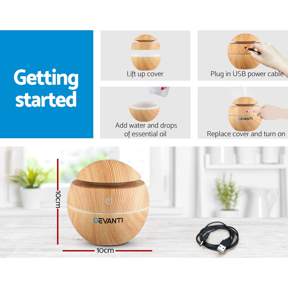 Devanti Aroma Diffuser Aromatherapy Light Wood 130ml DIFF-YX003-LW
