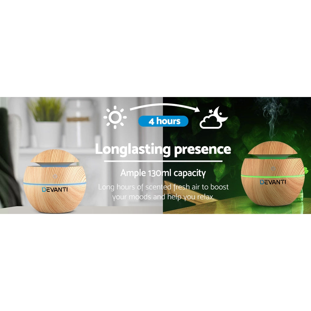 Devanti Aroma Diffuser Aromatherapy Light Wood 130ml DIFF-YX003-LW