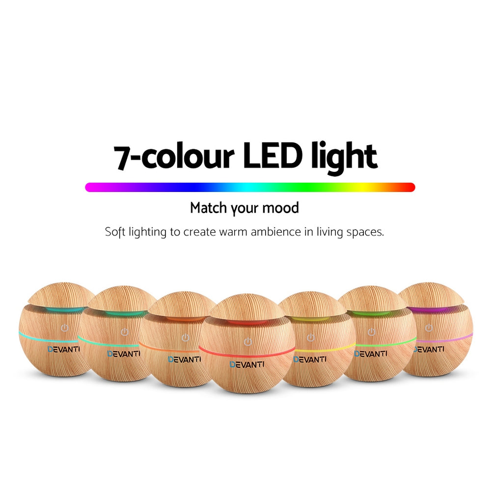 Devanti Aroma Diffuser Aromatherapy Light Wood 130ml DIFF-YX003-LW