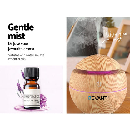 Devanti Aroma Diffuser Aromatherapy Light Wood 130ml DIFF-YX003-LW