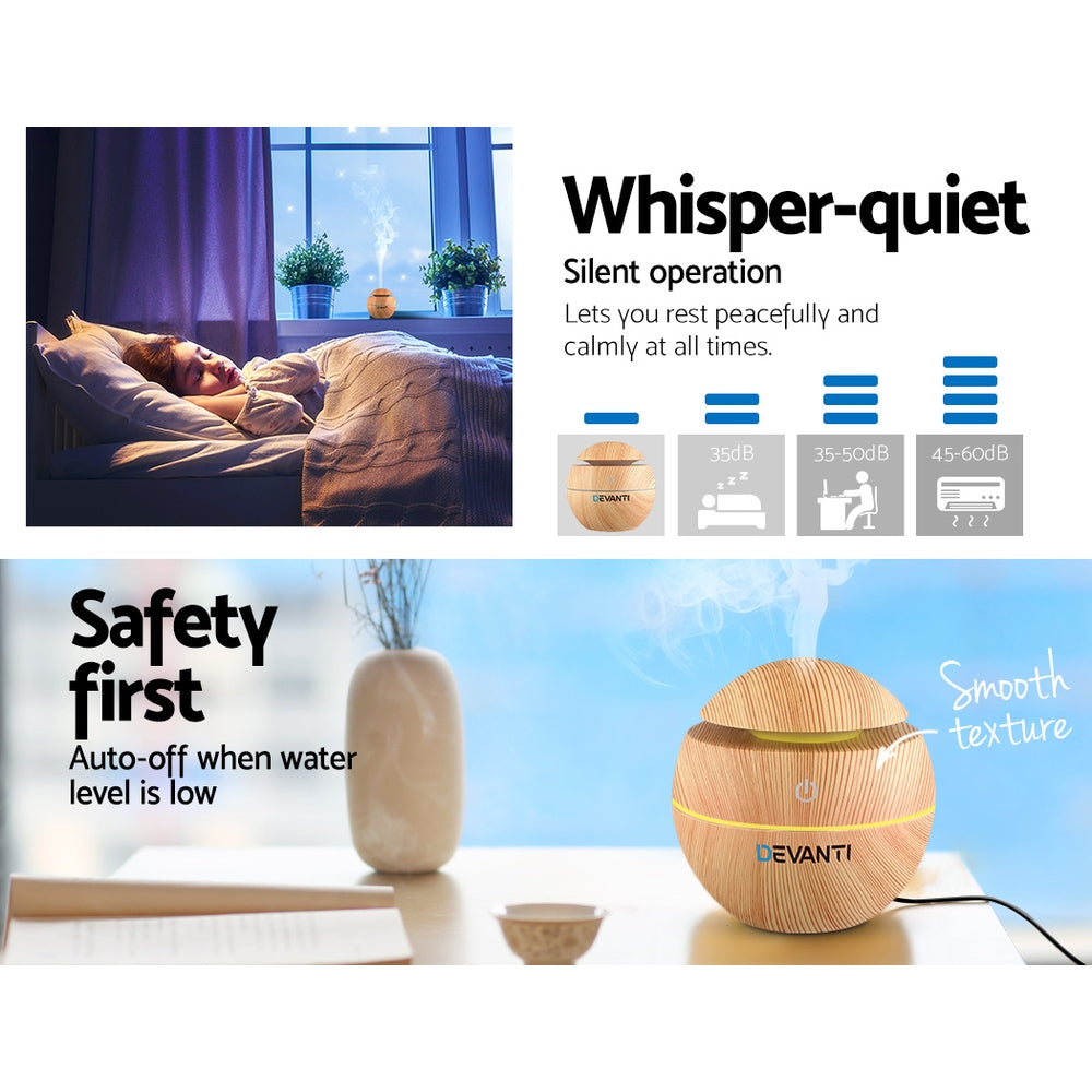 Devanti Aroma Diffuser Aromatherapy Light Wood 130ml DIFF-YX003-LW
