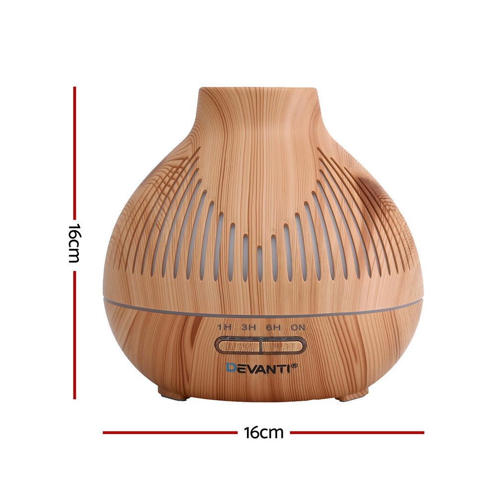 Devanti Ultrasonic Aroma Diffuser Aromatherapy 400ml LED Lights Iron Humidifier Forest Light wood grain DIFF-YX134-LW