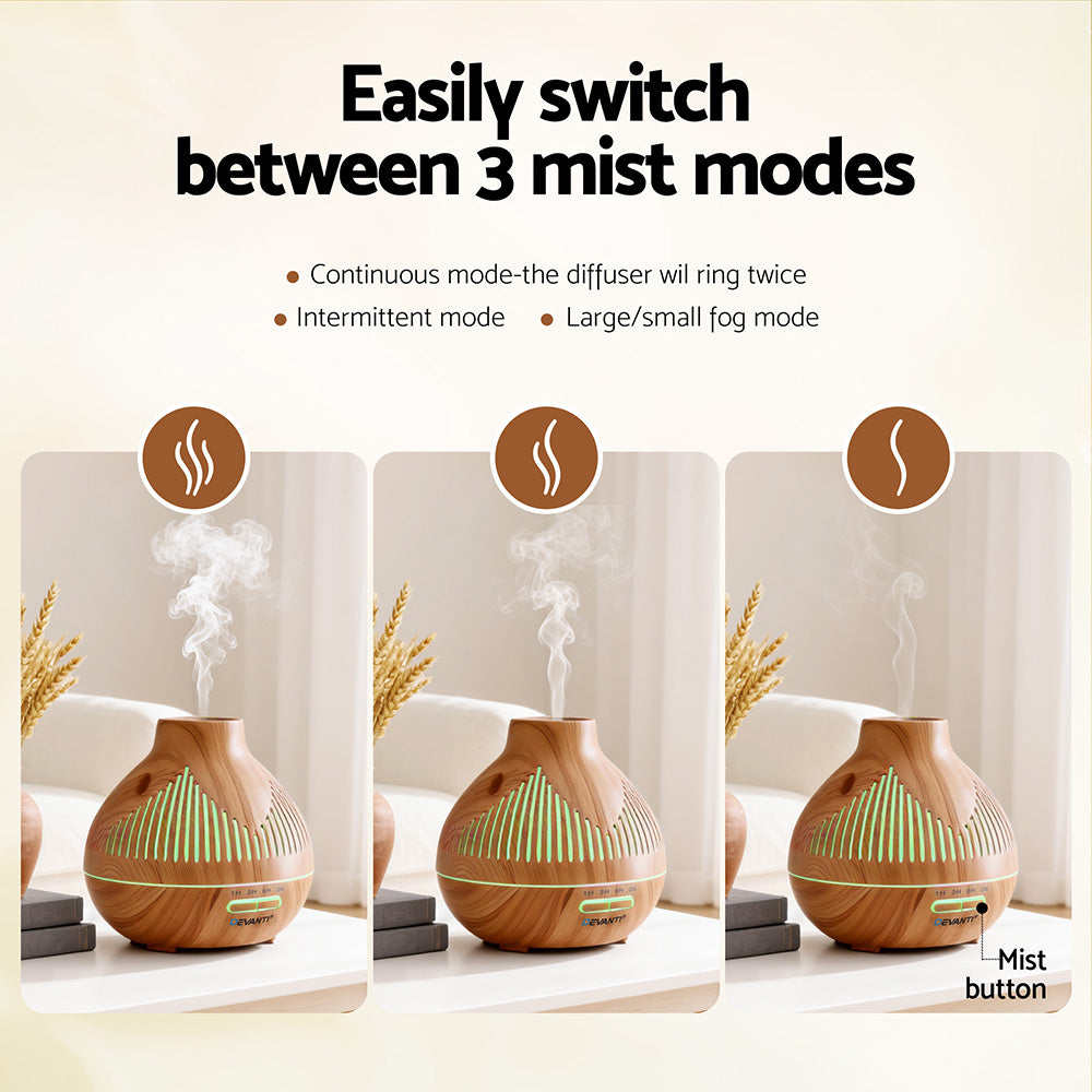 Devanti Ultrasonic Aroma Diffuser Aromatherapy 400ml LED Lights Iron Humidifier Forest Light wood grain DIFF-YX134-LW