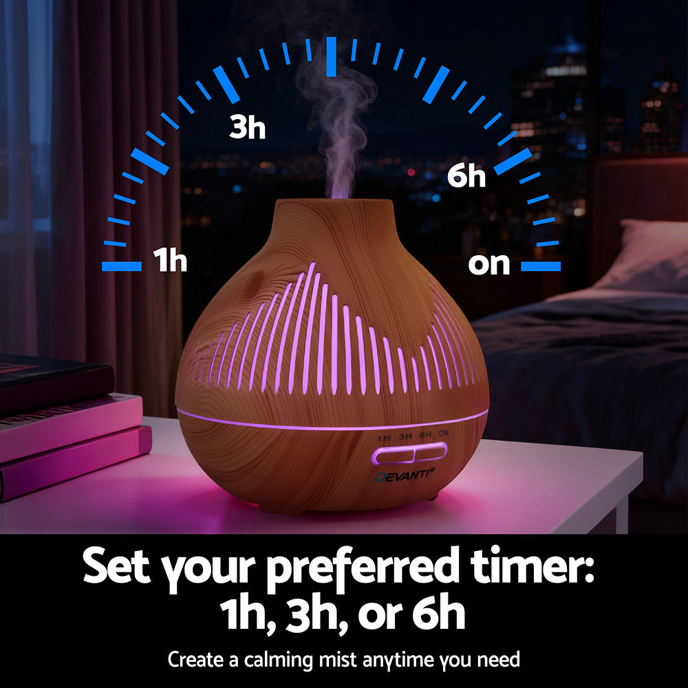 Devanti Ultrasonic Aroma Diffuser Aromatherapy 400ml LED Lights Iron Humidifier Forest Light wood grain DIFF-YX134-LW