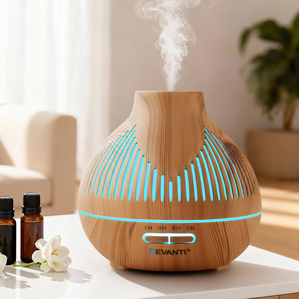 Devanti Ultrasonic Aroma Diffuser Aromatherapy 400ml LED Lights Iron Humidifier Forest Light wood grain DIFF-YX134-LW