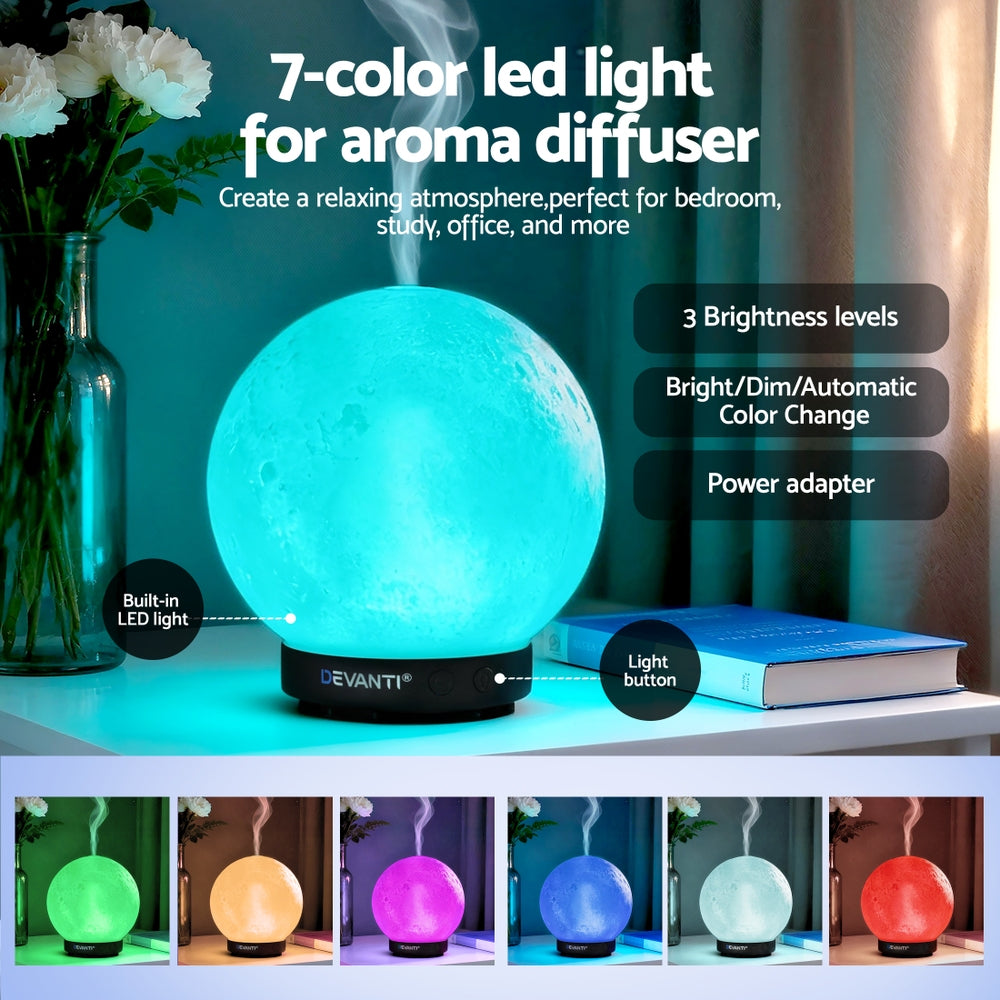 Devanti Ultrasonic Aroma Diffuser Aromatherapy Moon Lamp 100ml DIFF-YX145-WH