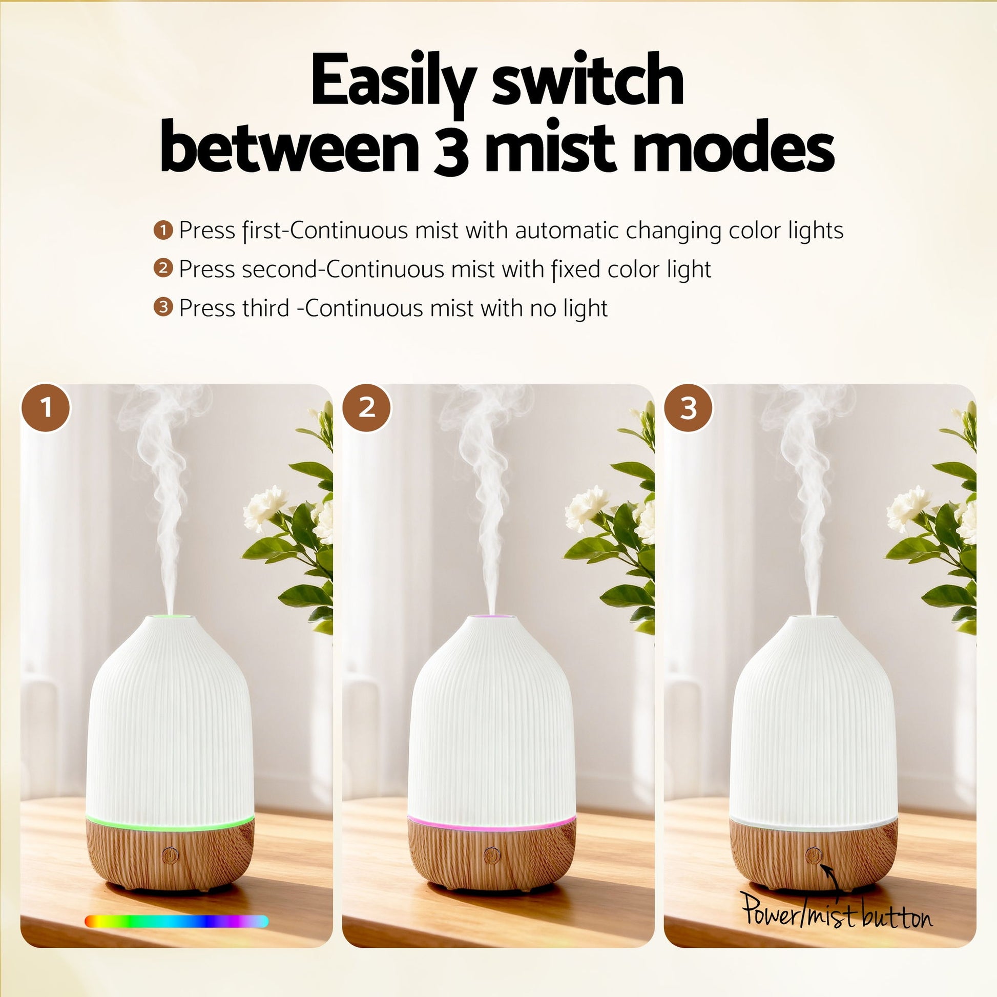 Devanti Ultrasonic Aroma Diffuser Aromatherapy 100ml LED Lights Iron Humidifier Forest DIFF-YX2009-LW